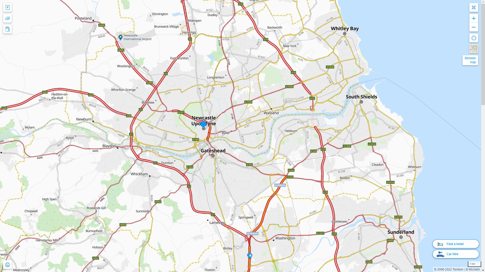 Newcastle Highway and Road Map